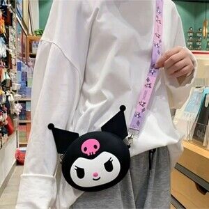 Black kuromi silicone purse shoulder bag pink skull